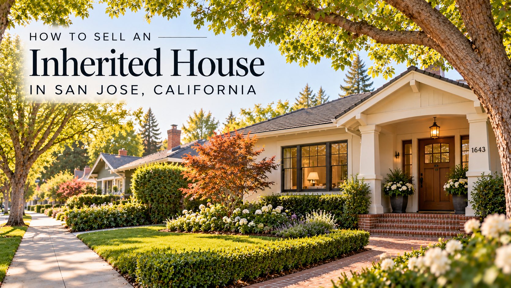 Willow Glen-style home with a landscaped front yard and mature trees, featuring the title How to Sell an Inherited House in San Jose, California.